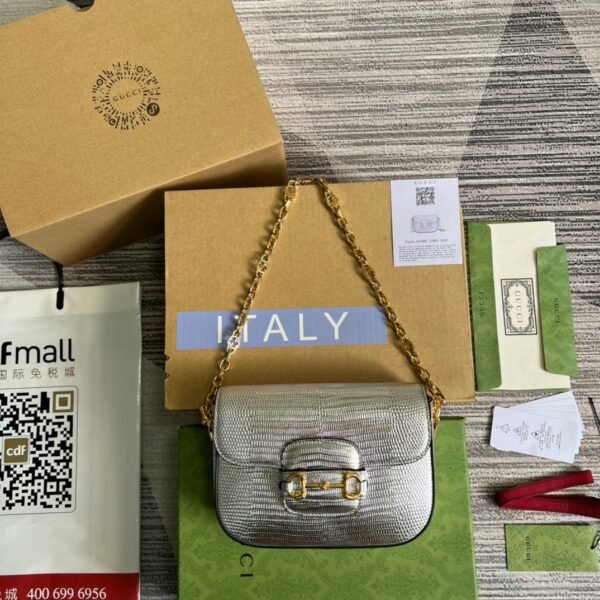 gg Horsebit 1955 Lizard Mini Bag Silver For Women, Women’s Bags 8in/20cm gg?