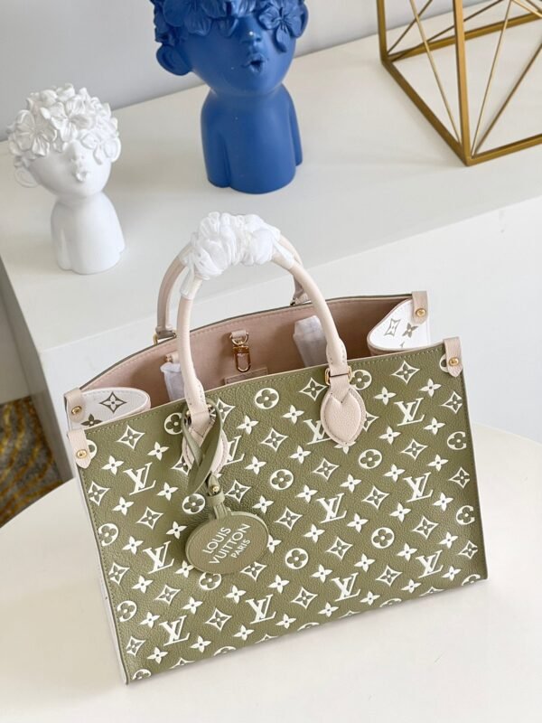 60580e58 LV Onthego MM Monogram Empreinte Khaki Green For Women, Tote Bags 35cm LV M46060