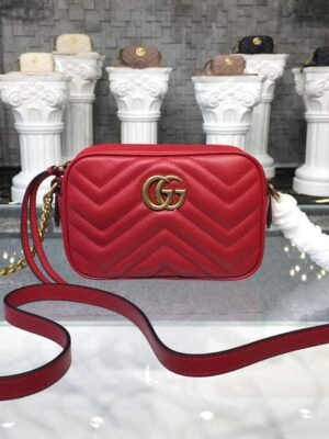 gg Marmont Matelass¨¦ Mini Bag Hibiscus Red Matelass¨¦ Chevron For Women 7in/18cm gg