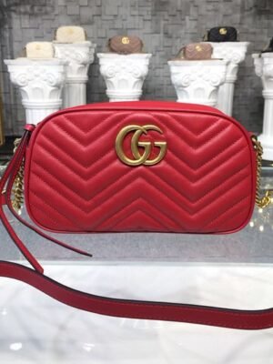 gg Marmont Small Matelass¨¦ Shoulder Bag Hibiscus Red Matelass¨¦ Chevron For Women 9.5in/24cm gg 447632 DTD1T 6433