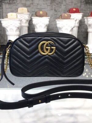 gg Marmont Small Matelass¨¦ Shoulder Bag Black Matelass¨¦ Chevron For Women 9.5in/24cm gg 447632 DTD1T 1000