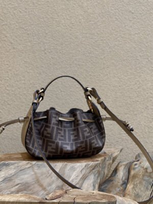 FI Pomodorino Brown FF Fabric Mini Bag For Woman 17cm/6.5in 8BS059AHWVF1GE3