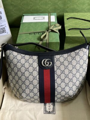 gg Ophidia gg Small Shoulder Bag Beige And Blue gg Supreme Canvas For Women 12in/30cm 598125 2ZGMN 4076