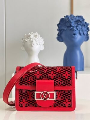 LV Limited Dauphine MM Bags By Nicolas Ghesqui¨¨re With Monogram Lace Red For Women 25cm LV
