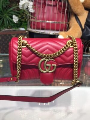 gg Marmont Matelass¨¦ Mini Bag Hibiscus Red Matelass¨¦ Chevron For Women 8.5in/22cm gg 446744 DTDIT 6433