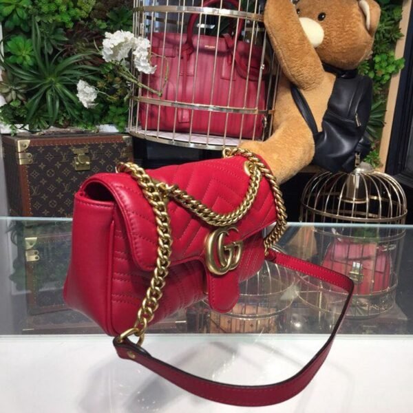 gg Marmont Matelass¨¦ Mini Bag Hibiscus Red Matelass¨¦ Chevron For Women 8.5in/22cm gg 446744 DTDIT 6433