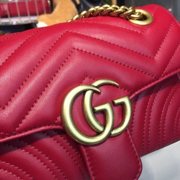 gg Marmont Matelass¨¦ Mini Bag Hibiscus Red Matelass¨¦ Chevron For Women 8.5in/22cm gg 446744 DTDIT 6433