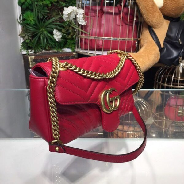 gg Marmont Small Matelass¨¦ Shoulder Bag Hibiscus Red Matelass¨¦ Chevron For Women 10in/26cm gg 443497 DRW3T 6433