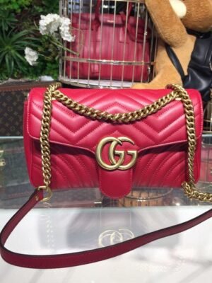 gg Marmont Small Matelass¨¦ Shoulder Bag Hibiscus Red Matelass¨¦ Chevron For Women 10in/26cm gg 443497 DRW3T 6433
