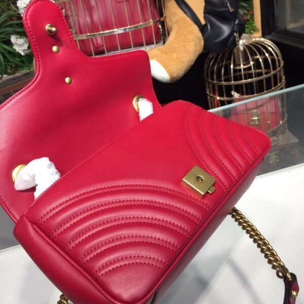 gg Marmont Small Matelass¨¦ Shoulder Bag Hibiscus Red Matelass¨¦ Chevron For Women 10in/26cm gg 443497 DRW3T 6433