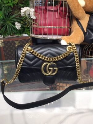 gg Marmont Matelass¨¦ Mini Bag Black Matelass¨¦ Chevron For Women 8.5in/22cm gg ?446744 DTDIT 1000