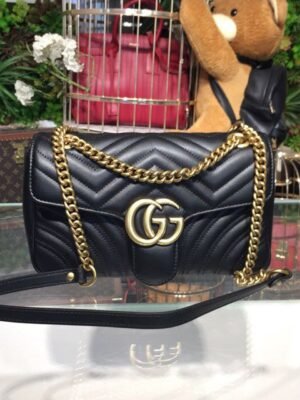 gg Marmont Small Matelass¨¦ Shoulder Bag Black For Women 10in/25cm 443497 DTDIT 1000