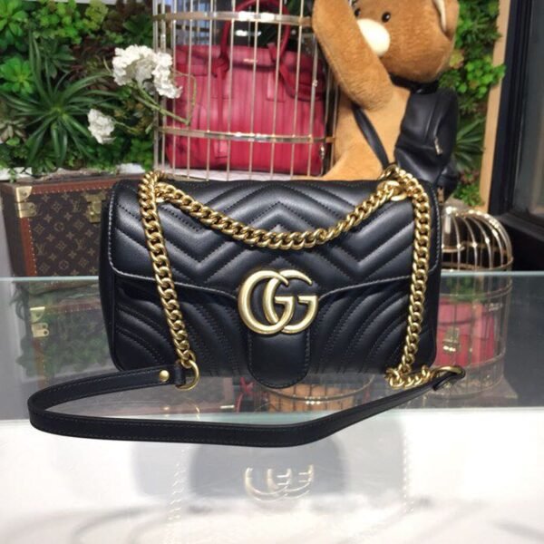 gg Marmont Small Matelass¨¦ Shoulder Bag Black For Women 10in/25cm 443497 DTDIT 1000