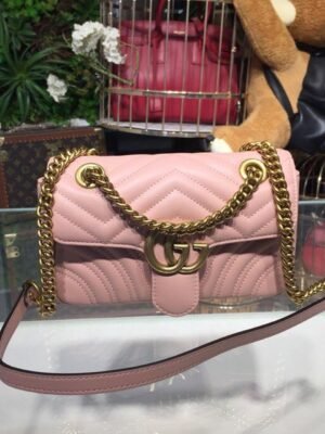 gg Marmont Matelass¨¦ Mini Bag Dusty Pink Matelass¨¦ Chevron For Women 8.5in/22cm gg 446744