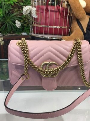 gg Marmont Small Matelass¨¦ Shoulder Bag Dusty Pink Matelass¨¦ Chevron For Women 10in/26cm gg 443497 DTDIT 5729