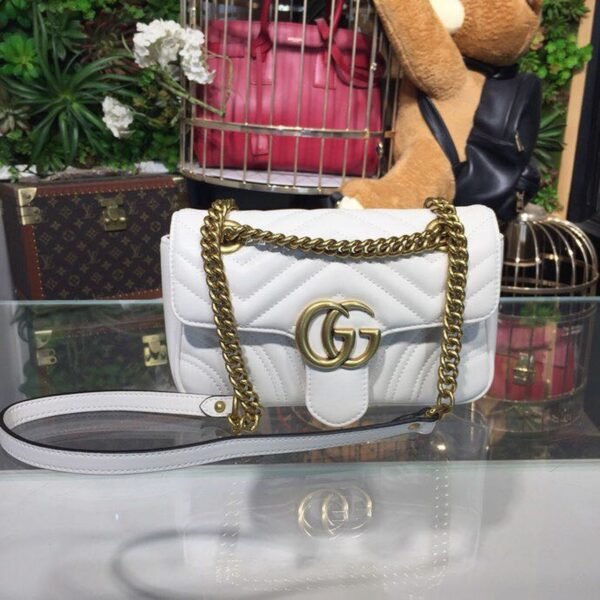 gg Marmont Matelass¨¦ Mini Bag White Matelass¨¦ Chevron For Women 8.5in/22cm gg 446744 DTDIT 9022