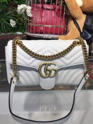 gg Marmont Small Matelass¨¦ Shoulder Bag White Chevron For Women 10in/25cm 443497 DTDIT 9022