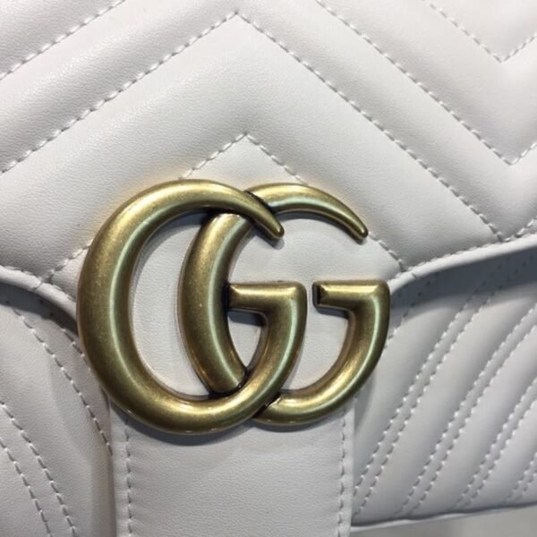 gg Marmont Small Matelass¨¦ Shoulder Bag White Chevron For Women 10in/25cm 443497 DTDIT 9022