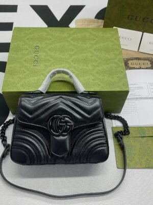 gg Marmont Mini Top Handle Bag Black For Women, Women’s Bags 8.3in/21cm gg ?
