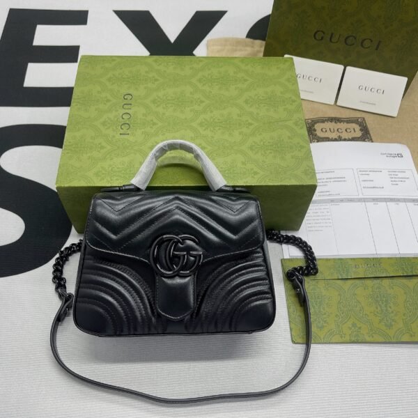 gg Marmont Mini Top Handle Bag Black For Women, Women’s Bags 8.3in/21cm gg ?