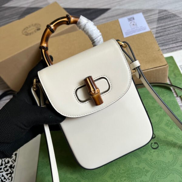 gg Bamboo Mini Handbag White For Women, Women’s Bags 6.2in/16cm gg 702106 UZY0T 9022