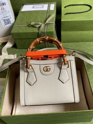 gg Diana Mini Tote Bag White For Women 8in/20cm gg ?702732 U3ZDT 9196