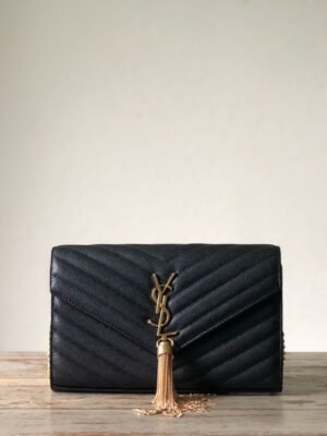 YSSL Monogram Chain Wallet Black For Women 8.7in/23cm YSL