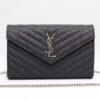 YSSL Cassandre Matelass¨¦ Chain Wallet In Grain De Poudre Embossed Black For Women 8.8in/23cm YSL 377828BOW021000