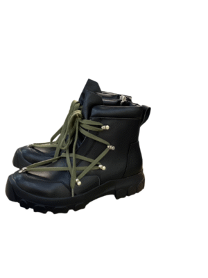 Rick Owens Combat Boots - Black Leather with Olive Laces