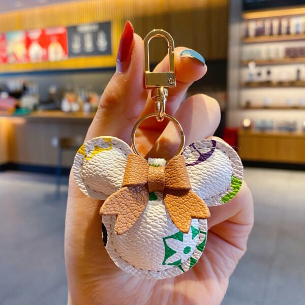 Luxury Mickey Keychain ¨C Faux Leather & Fur Pom Charm for Handbag or Car