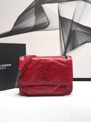 YSSL Niki Baby Chain Bag In Crinkled Vintage Red For Women 8.2in/21cm YSL