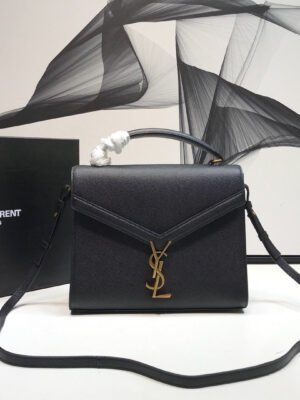 YSSL Cassandra Medium Top Handle Bag In Grain Black For Women 9.6in/24.5cm YSL