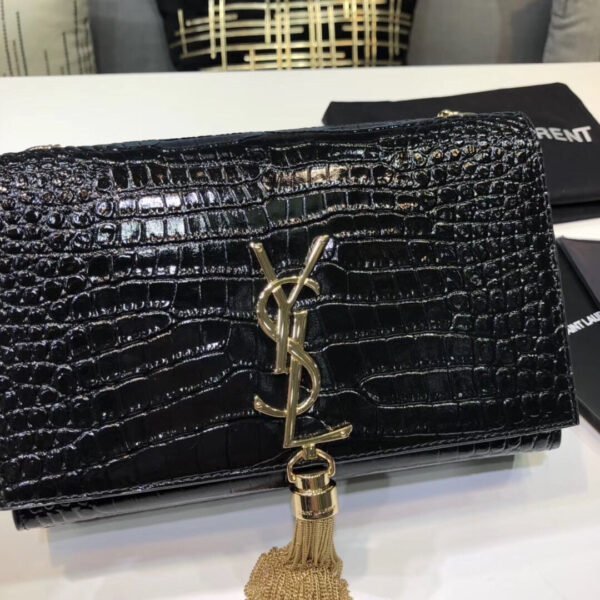 6b53a9d1 YSSL Kate Small Chain Bag With Tassel In Embossed Black For Women 7.8in/20cm YSL 474366DND0J1000