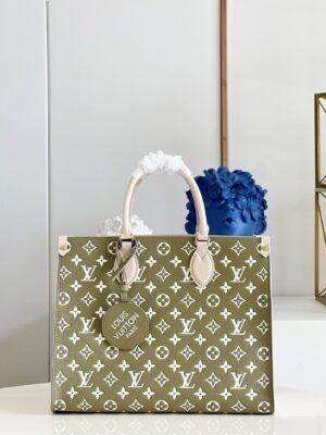 LV Onthego MM Monogram Empreinte Khaki Green For Women,  Tote Bags 35cm LV M46060