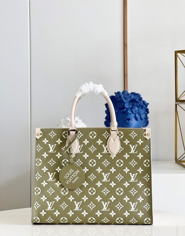6bef85cc LV Onthego MM Monogram Empreinte Khaki Green For Women, Tote Bags 35cm LV M46060