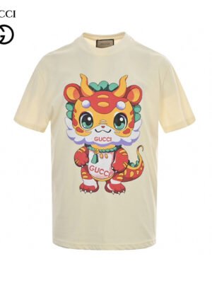 Gucci Cream T-Shirt with Dragon Cartoon