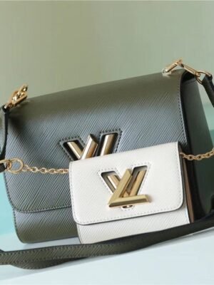 LV Twist MM Bag, Shoulder and Cross Body Bags For Women Kaki / Quartz White 9.1in/23cm LV M59884