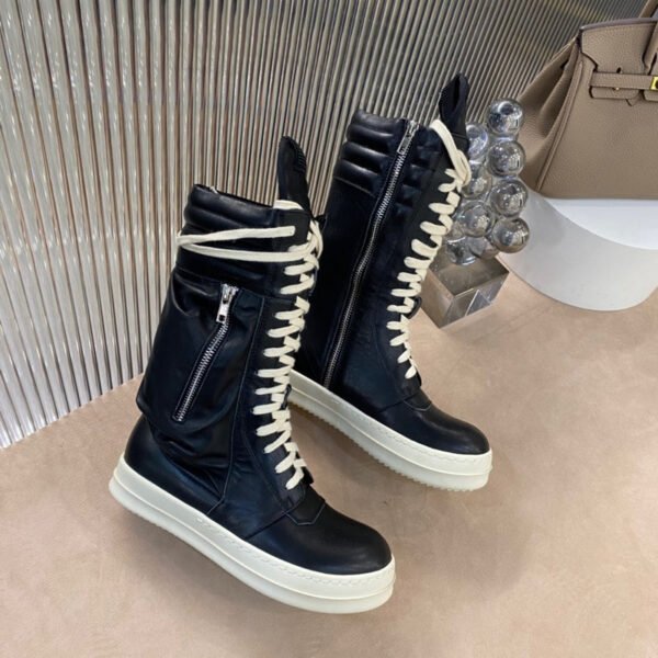 7._7_8e71a124-fa03-4de4-a4e8-880472825d71 Rick Owens High-Top Leather Boots - Black and Cream