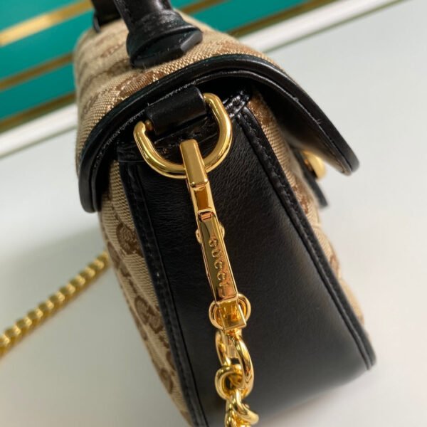 gg Ladies gg Canvas Marmont Mini Top Handle Bag Beige/Ebony Diagonal Matelass¨¦ Original gg Canvas 8.3in/21cm gg 583571 HVKEG 9772