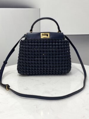 FI Peekaboo Mini Navy Blue Braided Bag For Woman 18cm/7in
