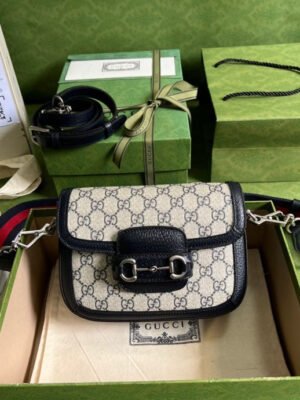 gg Horsebit 1955 gg Mini Bag Beige And Blue Supreme Canvas For Women 8in/20cm 658574 96IWN 4076