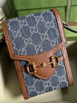 gg Horsebit 1955 Mini Bag Blue And Ivory gg Denim Jacquard For Women 6.7in/17cm 625615 2KQgg 8375