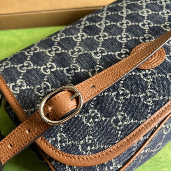 gg Children’s gg? Messenger Bag Dark Blue And Ivory Eco Washed Organic gg Jacquard Denim For Women? 11.4in/29cm gg