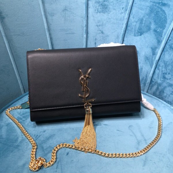 737d361a YSSL Kate Medium Chain Bag With Tassel In Grain De Poudre Black For Women 9.4in/24cm YSL 354119BOW0J1000