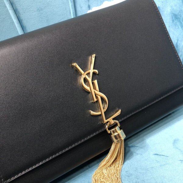 74466f1f YSSL Kate Medium Chain Bag With Tassel In Grain De Poudre Black For Women 9.4in/24cm YSL 354119BOW0J1000