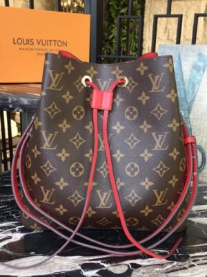 LV NeoNoe MM Bucket Bag Monogram Canvas Coquelicot Red For Women, Women¡¯s Handbags, Shoulder And Crossbody Bags 10.2in/26cm LV M44021