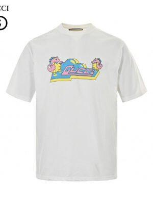 Gucci White T-Shirt with Pink Dinosaur Graphic