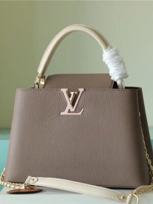 LV Capucines MM Taurillon Smokey Brown Green/ Creme/ Pink For Women, Women¡¯s Bags, Shoulder And Crossbody Bags 12.4in/31.5cm LV M59516