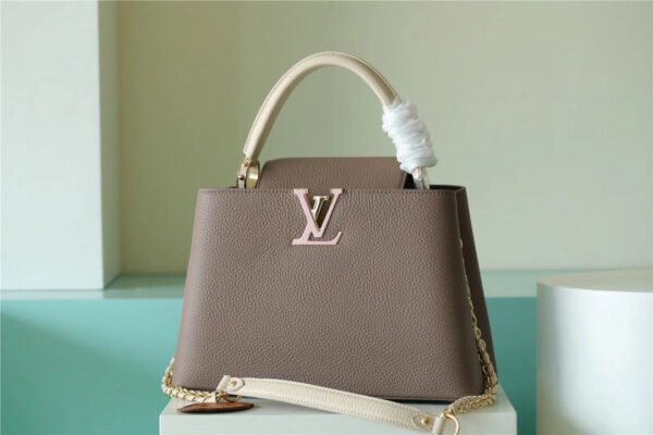 LV Capucines MM Taurillon Smokey Brown Green/ Creme/ Pink For Women, Women¡¯s Bags, Shoulder And Crossbody Bags 12.4in/31.5cm LV M59516