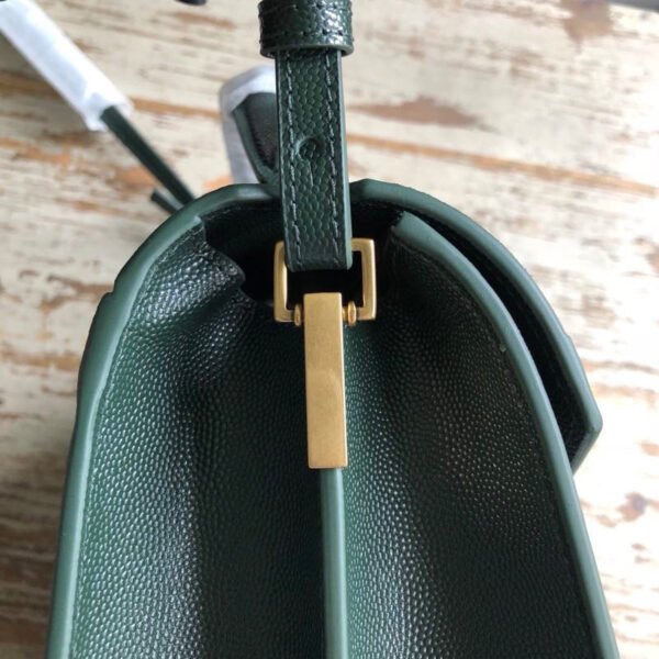 YSSL Cassandra Medium Top Handle Bag In Grain De Poudre Embossed Dark Green For Women 9.6in/25cm?